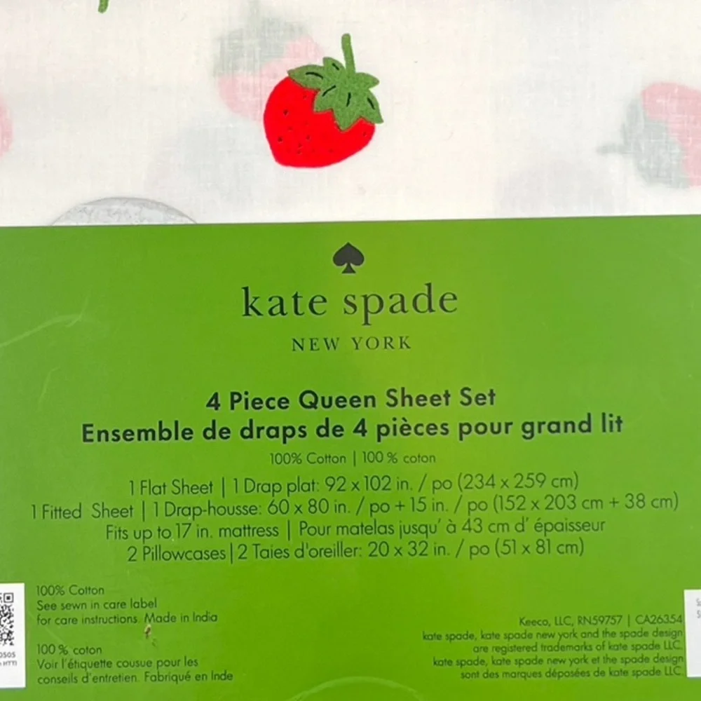 Kate Spade - ‘Strawberries’ Queen Sheet Set. NWT Firm! Last one!